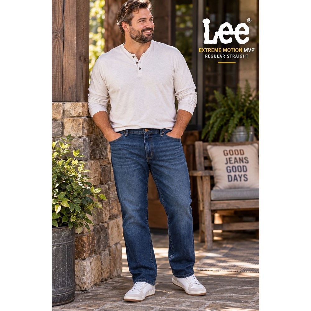 Lee Extreme Motion MVP Jeans Men's 40x30 Regular Straight Stretch Blue Denim